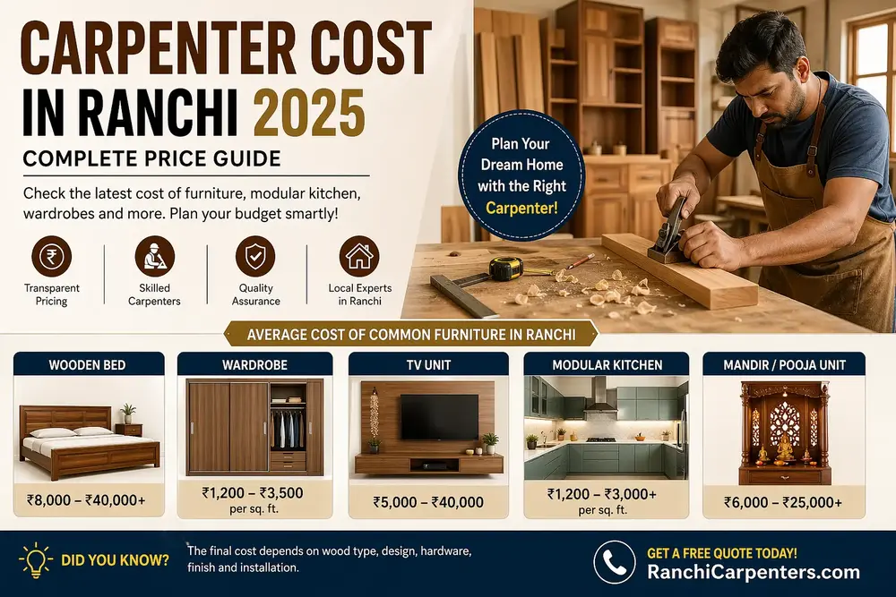 Carpenter Cost in Ranchi 2025 | Furniture & Modular Kitchen Price Guide
